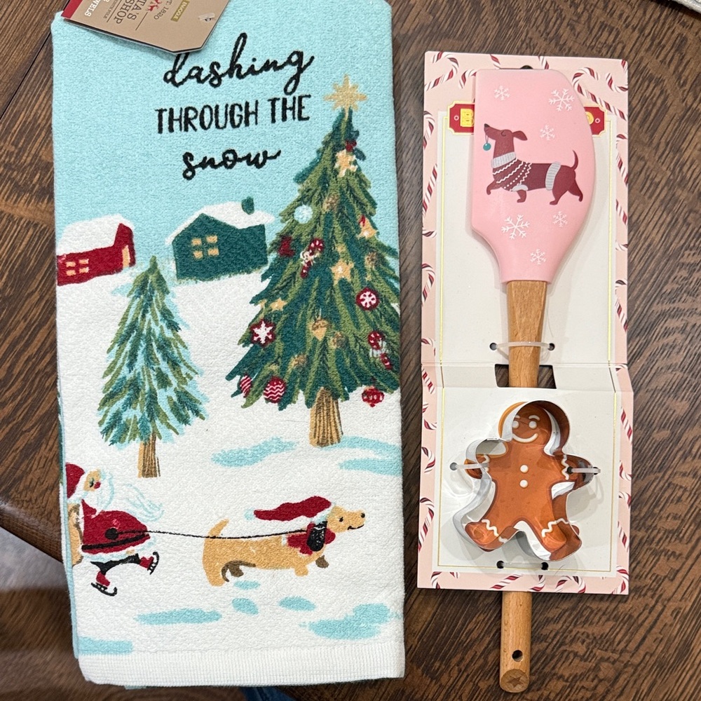 Festive dachshund Kitchen Towel and Spatula Set